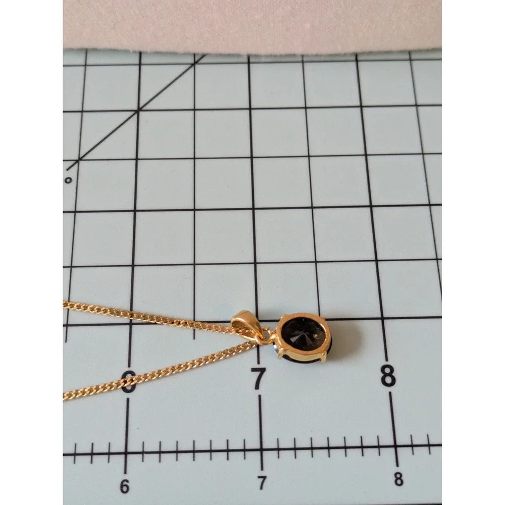 Dainty Pendant Necklace Gold Tone & Dark Smoky Brown Classic Everyday Wear 14